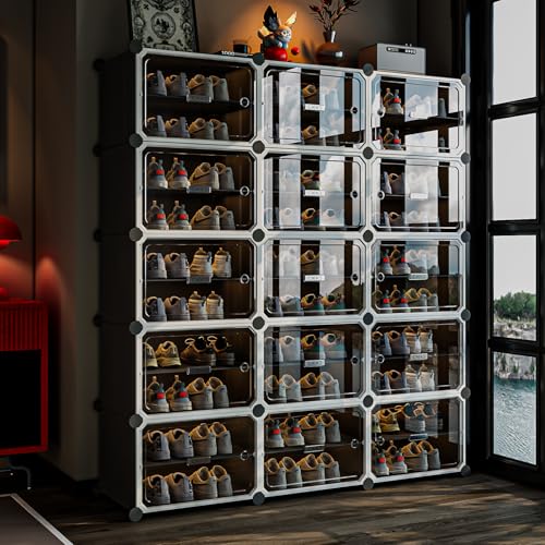 MAGINELS 6-Tier Shoe Rack,Expandable Plastic Shoe Cabinet. Shoe Storage with Door,Entryway, Closets, Hallway, and Bedroom.Accommodates Up to 24 Pairs of Shoes.Grey (3 by 10-(60 Pairs)) - size: 3 by 10 (60 Pairs)