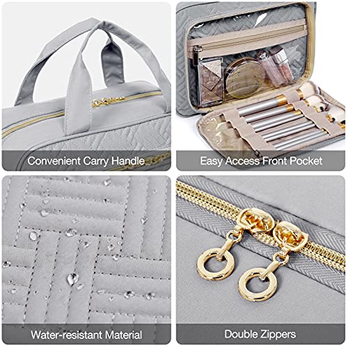 BAGSMART Toiletry Bag Hanging Travel Makeup Organizer with TSA Approved Transparent Cosmetic Bag Makeup Bag for Full Sized Toiletries, Medium-Grey - color: Grey, size: Standard