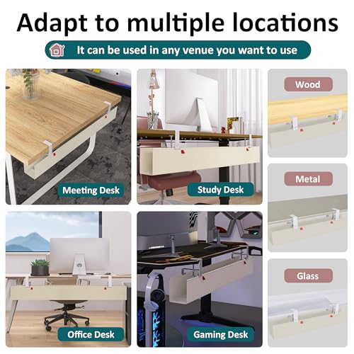 Extra Large 48" Under Desk Cable Management Tray for Standing Desk, No Drill Clamp On Wire Hider, Heavy Duty Anti-Sag Cord Organizer, Cable Tray for Studio & Dual Monitors (Beige, 47.8") - color: Beige, size: 47.8"×5.6"