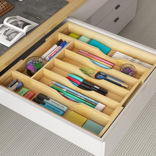 Youpehom Bamboo Utensil Organizer for Kitchen Drawers, Expandable Utensil Tray and Cutlery Silverware Holder,Wood Drawer Dividers with 7 Adjustable Slots - size: 7 Slots Expandable