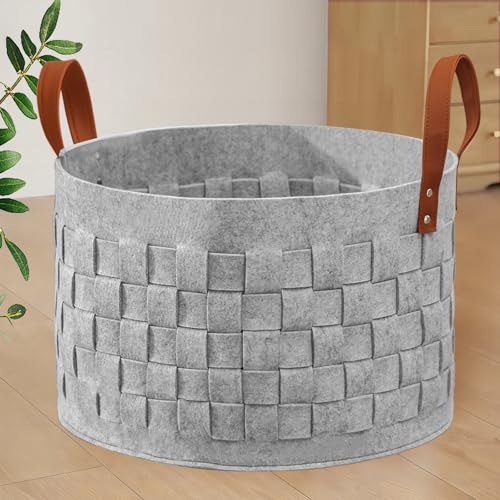 BOLDMONKEY Blankets Basket 20" x20 " x11.8 ", Large Storage Baskets for Organizing Round, Living Room Dog Toy Bin for Dirty Clothes, Pillows, Towel-Light Gray - color: Light Gray