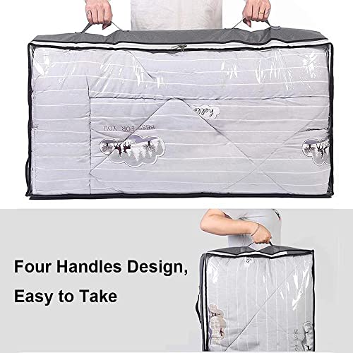 Under Bed Storage Containers, 4-Pack Large Capacity Underbed Storage Bags Organizer, Thick Fabric Storage Bins with Clear Window and Handles for Blanket, Comforter, Bedding, Clothes, Gray - color: 4 Pcs-Grey