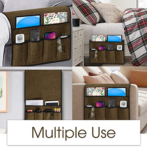 Joywell Armchair Caddy for Couch Remote Control Holder Recliner Armrest Organizer Non Slip Sofa Arm Chair Caddie with 6 Pocket Storage for Magazine, Tablet, Phone, iPad, Chocolate - color: Chocolate, size: 19'' x 35''