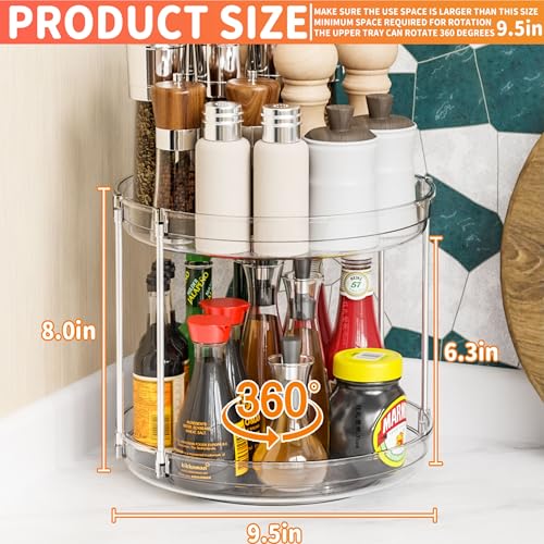 2 Pack 2 Tier Lazy Susan Spice Rack for Cabinet,Countertop and Pantry,9.5"W Small Rotating Turntable Organizer for Condiment,Pill Bottle,Vitamin,Medicine Cabinet Organizers and Kitchen Spice Organizer - size: 9.5"W-2Tier-2 Pack