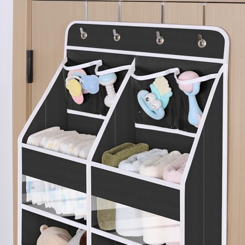 Univivi 6-Shelf Over Door Hanging Organizer Fabric Door Storage for Baby Nursery Nursery Closet Cabinet Wall Mount Hanging Storage Organizers with 10 Deep Pockets and 4 Small PVC Pockets(Black) - color: Black (Upgraded), size: 6 LAYER