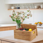 Hipiwe Wicker Storage Bins with Lid Handwoven Rattan Baskets Rectangular Decorative Shelf Baskets Bin with Handles Household Basket Boxes for Home Organizing,13.2"L x10.2"W x6.7"H - size: 13.2"L x 10.2"W x 6.7"H