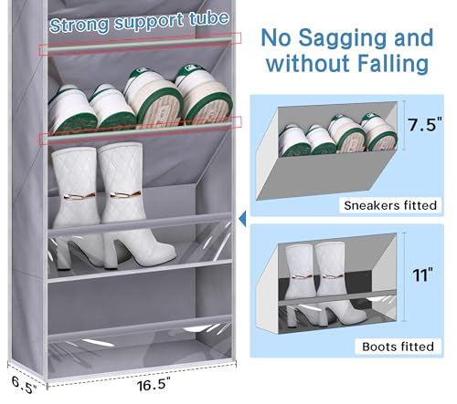 KEETDY Over The Door Shoe Organizer Fit 20 Pairs Sneakers Large Hanging Shoe Rack for Closet Door, Deep Shoe Storage Holder for Boots, Heels, Grey - color: Grey, size: 64"