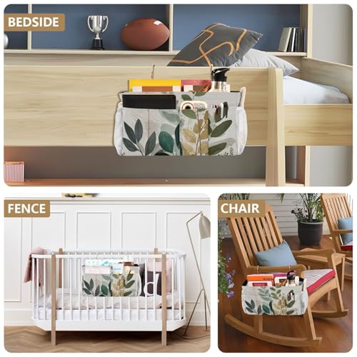 Bedside Caddy Hanging Bunk Bed Caddy Bed Organizer Hanging Pocket with 2 Hooks Bedside Storage Organizer Pocket Bag Holder Beige Boho Style Leaves - color: Beige Boho Style Leaves