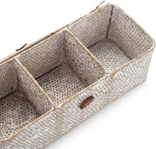 Seagrass Storage Basket for Bathroom - Wicker Toilet Tank Basket with Lid - Woven Storage Box for Organizing (Whitewash, 13" x 5" x 4.3") - color: Whitewash, size: 13" x 5" x 4.3"