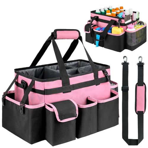Cleaning Caddy,Large Cleaning Bags for Housekeepers,Cleaning Supplies Organizer with Handle,Pink - color: Pink, size: Large