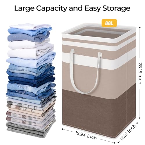 HomeHacks 2-Pack Large Laundry Basket, Waterproof, Freestanding Laundry Hamper, Collapsible Tall Clothes Hamper with Extended Handles for Clothes Toys in the Dorm and Family (Brown, 88L) - color: Brown, size: 88L