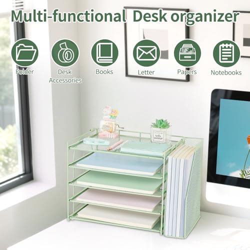 AUPSEN Desk Organizers and Accessories, 5-Tier Desktop Paper File Organizer with Removable File Holder, Desk Accessories & Workspace Organization for Home Office Supplies (Mint) - color: Mint