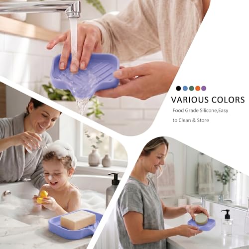 MicoYang Silicone Bathroom Soap Dishes with Drain Spout-Bathroom and Kitchen Sink Organizer,Sponge Holder,Dish Soap Tray,Perfect for Dispenser,Scrubber,Bottle on Sink or Counter-Light Purple 4.9"×3.2" - color: Light Purple, size: S(4.9"×3.2")