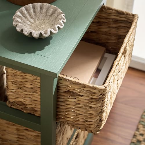 SAFAVIEH Home Collection – Halle Dusty Green 3-Drawer Basket Storage Side Table, Coastal Accent Design, Fully Assembled (AMH5738J) - color: Dusty Green
