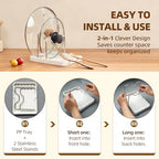 2 in 1 Pot Lid Holder & Spoon Rest for Kitchen Counter, Plastic Utensil Rest with Stainless Steel Pan Lid Holder Organizer While Cooking, Countertop Space Saving Pot Cover Rack | Easy to Clean - color: White- 1 Pack