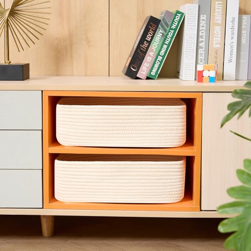 MiniArk Large Shallow Organizing Baskets 15x11x5.1 Inches - Rope Woven Storage Bins for Bathroom, Shelves, Cube Closet, Beige 2 Packs - color: Beige, size: 2pcs-L15×W11×H5.1"
