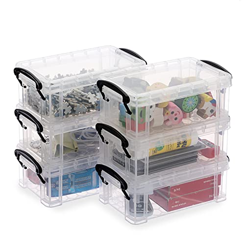 BTSKY 6 Pack Small Clear Plastic Storage Box with Lid Mini Sewing Box Organizer with Black Latch Stackable Craft Storage Containers Small Organizer Box for Stationery, Jewelry, and More - color: Clear