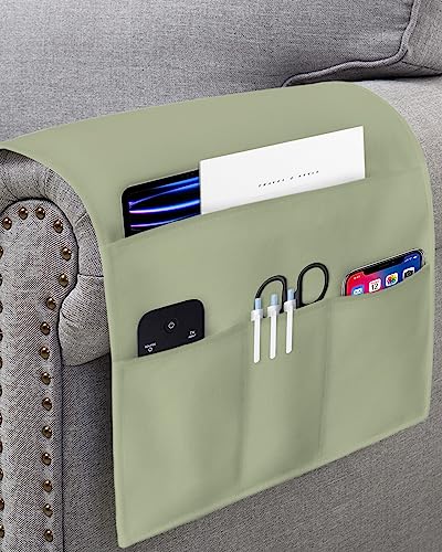 Sage Green Remote Control Holder for Bed Recliner Sofa Armrest Organizer, Farmhouse Sage Green Decor Couch Caddy Bedside Storage with 4 Pockets for Magazine/Phone/Cup 13"x35" - color: Sage Greensdy0872, size: 13 x 35 Inch