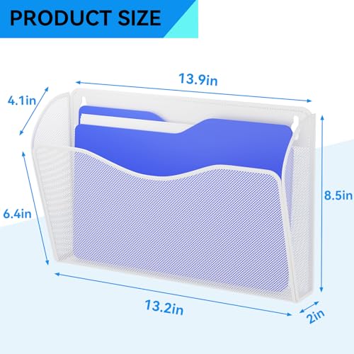 Single Pocket Wall File Holder, Mesh Hanging File Folder Paper Organizer, Vertical Wall Mounted Mail Basket, Storage Organization Magazine Rack for Office, Home and School, White - color: White, size: 1 Pack Wall Mounted