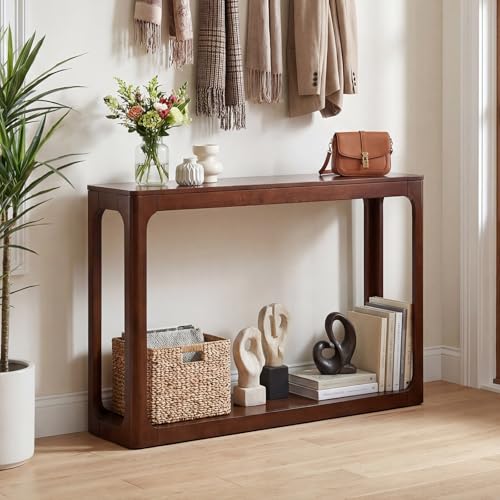 Giantex 47" Wood Console Table, 2-Tier Mid Century Modern Entryway Table w/Storage Shelf, Narrow Sofa Table w/Solid Rubber Wood Frame, Behind Couch Table for Hallway, Living Room, Foyer
