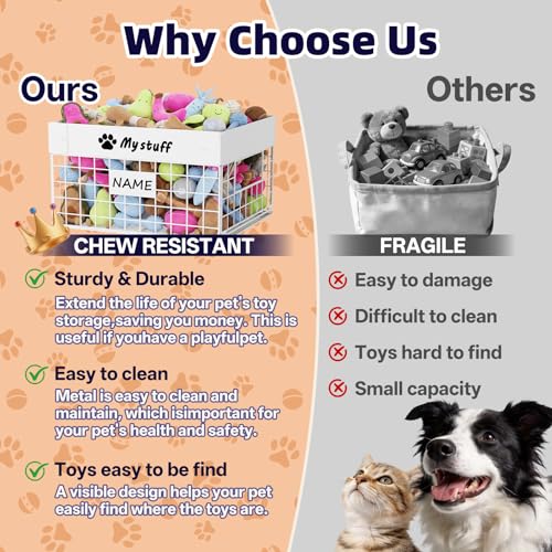Kaiferty Indestructible X-Large Dog Toy basket, Chew-Proof Medium Toy Bin, Pet Toy Bin Dog Metal Basket for Toys, Puppy Toy Storage Organizer Blankets, Toy Box for Living Room Area (White) - color: White, size: XL:16.5"L x 12.6"W x 8.7"H
