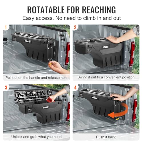 VEVOR Truck Bed Storage Box, Compatible with Chevrolet Silverado 1500 GMC Sierra 1500 2019-2020 R, Waterproof ABS Wheel Well Tool Box with Lockable Lid, 6.6 Gal/25 L Toolbox, Passenger Side, Black - size: Passenger Side, style: Chevrolet Silverado
