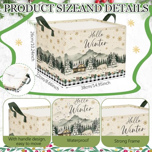 Geelin 3 Pcs Christmas Winter Baskets Wonderland Storage Basket for Gifts Collapsible Waterproof Canvas Xmas Reindeer Storage Bin Organizer with Handles for Book Closet Shelf Nursery Decor - style: Christmas Winter