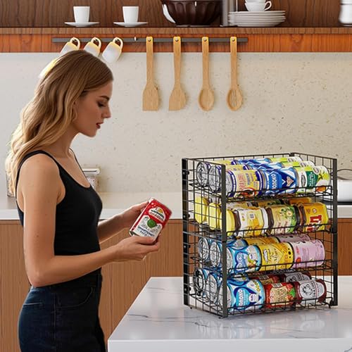 3-Pack Stackable Can Rack Organizer for Pantry, Adjustable Can Holder for Various Ounce of Cans up to 90, Rolling Can Dispenser for Canned Food Soup Goods Storage in Kitchen Cabniet, 2 Tier, Black - style: 2-Tier 3-Pack