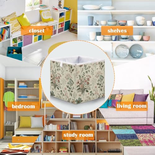Vintage Small Floral Storage Cubes 11x11 Inch Foldable Fabric Bins with Handle for Storage and Organization, Ideal Storage Bins for Closet Shelves - color: F98