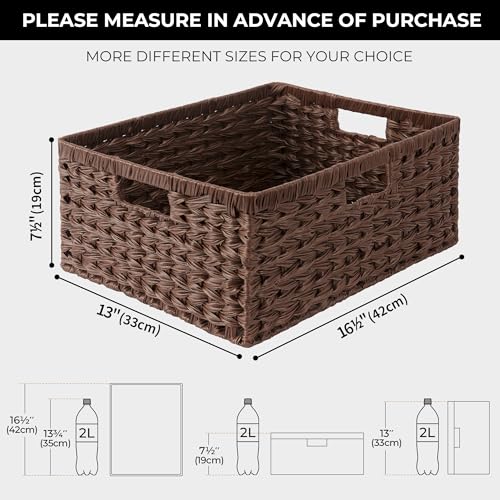 GRANNY SAYS Large Wicker Basket, Decorative Woven Basket for Storage, Waterproof Storage Basket Organizer, Wicker Storage Basket for Organizing, Brown Basket, 1-Pack - color: Brown, size: 16 ½"L x 13"W x 7 ½"H