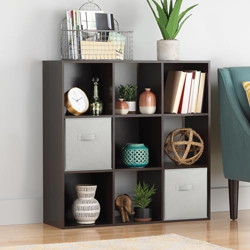 Whitmor 9 Cube Storage Organizer, 3 Tier Stackable MDF Wood Bookcase, Open Storage Display Bookshelf, Storage Cabinet for Living Room, Bedroom, Home, Office, 35.5" L x 11.7" W x 35.5" H, Espresso - color: Espresso, size: 9 Cube, 35.5"L x 11.7"W x 35.5"H