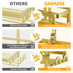 GAOKASE Aluminum Shower Caddy Hanging, Never Rust Shower Organizer- 4 Levels with adjustable Height 10 Hooks for Razor/Sponge - Rack with Soap Basket (Gold) - color: Gold