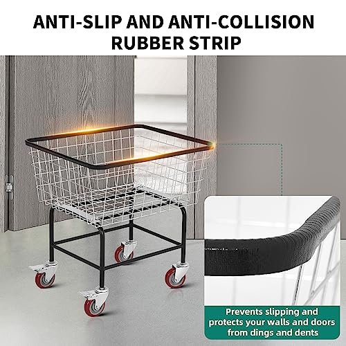 Large Rolling Laundry Cart with Wheels Holds 2 Washer Loads, Wire Laundry Basket, Heavy-Duty Steel Storage Basket with Galvanized Finish, for Commercial or Home Laundry - size: 2 Washer Loads