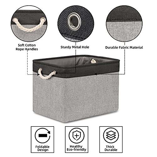 Bidtakay Fabric Storage Baskets with Handles [2-Pack] Large Canvas Organizer 16" X 11.8" X 11.8" Foldable Tall Baskets Rectangular Gift Basket Decorative Storage Bins for Closet, Home(Black&Grey) - color: Black&grey, size: 2 Pack-L-16x11.8x11.8 In