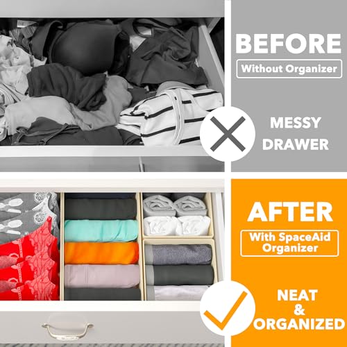 SpaceAid Drawer Organizer Clothes, 12 Pack Dresser Organizer Bins for Nursery, Closet Organization and Storage Dividers for Clothing, Baby Clothes, Underwears, Socks (Beige) - color: Beige, size: 12 Pack
