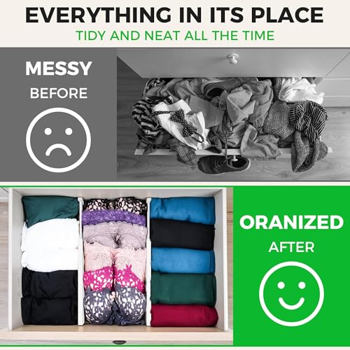 4 Pack Bamboo Kitchen Drawer Dividers with Inserts 2.6" High, Adjustable from 12.5 Inch to 21.7 Inch Drawer Organizers, Expandable Drawer Separators for Clothes, Bedroom, Dresser, Office (White) - color: White, size: 12.5-21.7 Inches