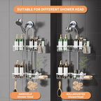 DAOYA Shower Caddy Hanging - Over Shower Head Caddy, 0.82 inch Universal with 2 Shelves, Soap Holder, Toothbrush Holder & Reusable Suction Hook, Complete Silver Bath Organizer Set - color: Silver