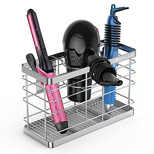 Hair Dryer Holder - Hair Tool Organizer Wall Mount/Adhesive Blow Dryer Holder/Curling iron holder Cabinet Door Bathroom Organizer for Hair Dryer, Curling Wands, Hair Straighteners - color: Silver
