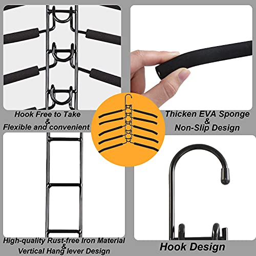 Clothes Hangers Space Saving: 4 Pack 5 in 1 Multi Layer Metal Hanger Racks Non-Slip Foam Padded Heavy Duty Thick Magic Hanger Closet Organizers and Storage for Coat Sweater Suit T-Shirt. - color: Black 4 Pack
