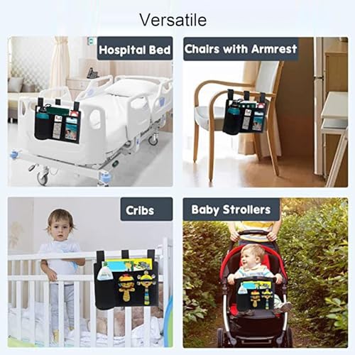 Bedside Storage Bag, Multiple Pocket Hanging Organizer with Adjustable Fasteners Space Saving Bedside Caddy for Bunk Hospital Beds Dorm Bed Rails