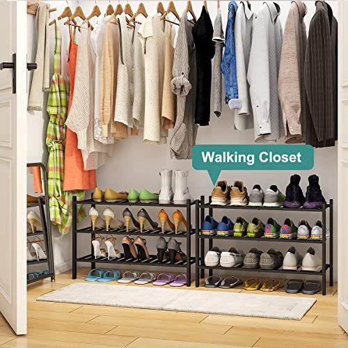 viewcare 3-Tier Black Bamboo Shoe Rack for Entryway, Stackable | Foldable | Natural, Shoe Shelf Storage Organizer for Hallway Closet, Free Standing Shoe Racks for Indoor Outdoor - color: Black, size: 3-Tier