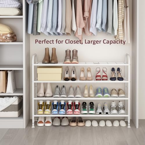 LINZINAR Shoe Rack Long 4 Tier Shoe Storage Organizer Metal Wide Shoe Shelf for Closet Entryway Bedroom 30 Paris Large Capacity, White - color: White, size: 4-Tier