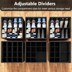 SUOCO 2 Pack Shoe Organizer for Closet, Fits up to 32 Pairs, Small Space Shoe Storage Boxes Bins Containers w/Adjustable Dividers and Clear Top, Black - color: Black