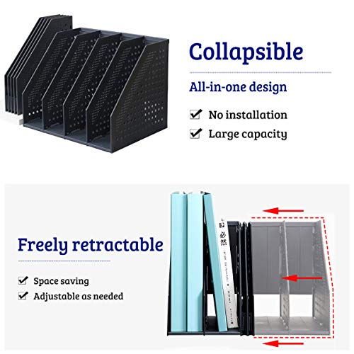 Lemical Magazine Holder 4 Vertical Compartments Collapsible Magazine File Holder Space Saving Rack Home Kitchen Desk Organizer No Need Assemble (Black) - color: black - 4 parts