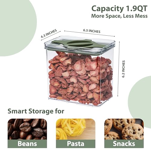 4-Pack Airtight Pantry Containers, 1.9 QT Clear SAN Food Storage Jars with Twist-Lock Lids, Detachable for Easy Cleaning, Stackable for Cereal, Pasta, Rice, Oats & Snacks White - color: White