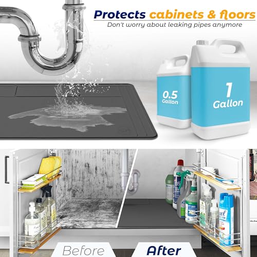 The Original Under Sink Mat - Silicone Waterproof mat, Trimmable, Easy to Clean, Kitchen cabinet liner, Under sink protector mats, Drip Tray with Lip - 34" x 22" or smaller - color: Dark Gray, size: 34" x 22"