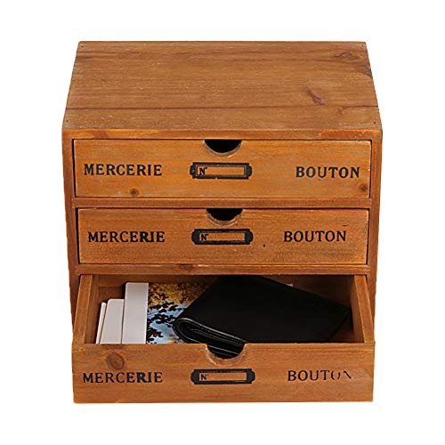 Willcome Wooden Storage Box with Drawers Portable Wooden Desktop Organizer for Home Office Counter Craft Decor