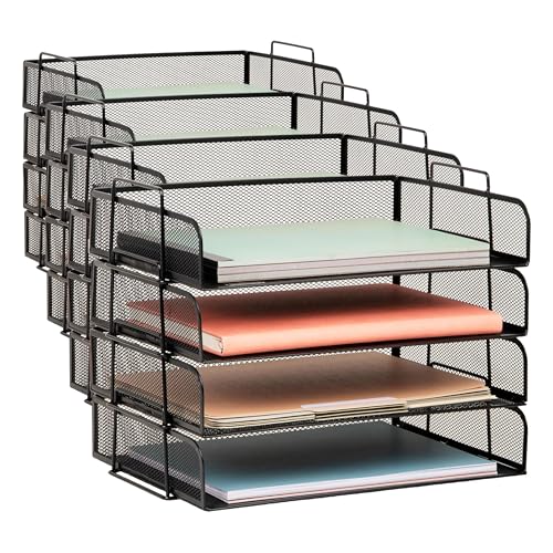Mind Reader Stackable Paper Tray, Desktop Organizer, File Storage, Office, Metal Mesh, 4 Pcs., Black (Pack of 4) - color: Black, size: 13.3" x 9.8" x 11.3" (Pack of 4)