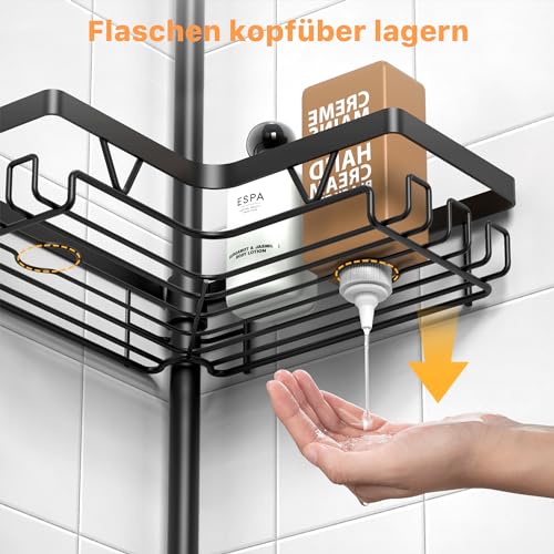KEGII Corner Shower Caddy Tension Pole - Shower Tension Rod Organizer, Floor to Ceiling Shower Caddy 25-114.2 inch, Towel Rack Corner Waterproof, Black - style: Tension Caddy - Black