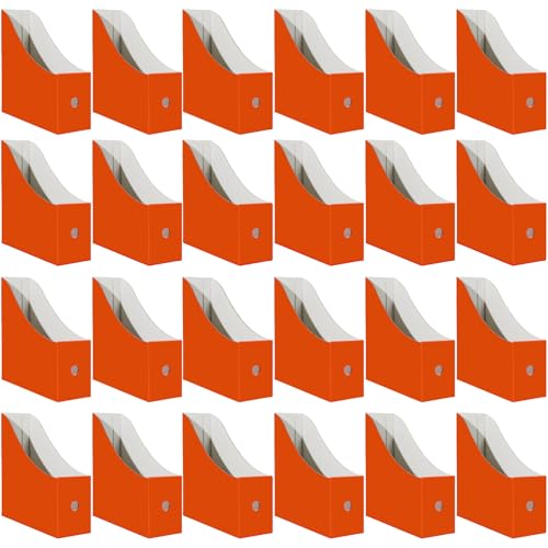 Limitliho Cardboard Magazine File Holder, Sturdy Book Bins for Classroom, Vertical File Folder Organizer, 10.6'' 10.2'' 3.5'' Inch Magazine Rack (Orange-Red, 24 Pack) - color: Orange-Red